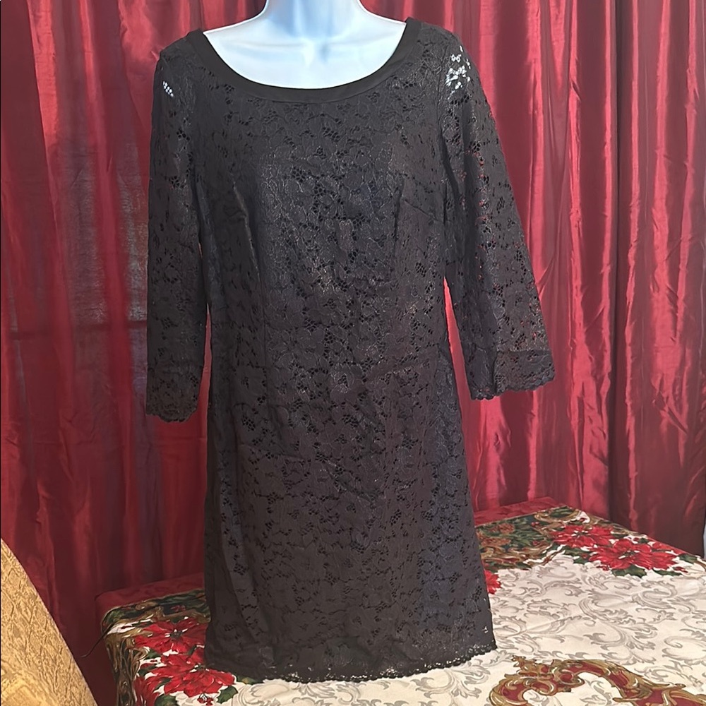 Lilly Pulitzer Black Sheath Dress 3/4 Sleeve Scoop Neck
